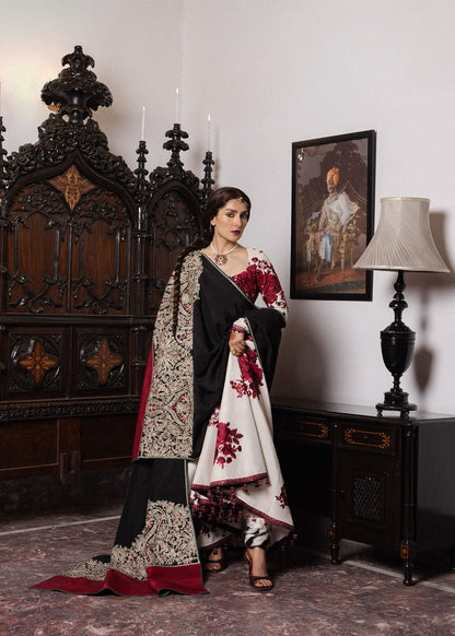 Hussain Rehar Gulnar crimson embroidery on sleeves and skirt