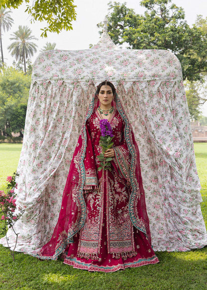 Hussain Rehar Sher Bano fuchsia pink front-open jacket with lehenga