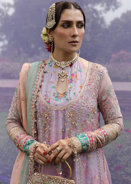 Hussain Rehar Gulrang lilac organza shirt with blush dupatta