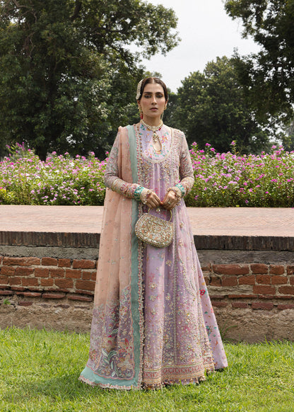 Hussain Rehar Gulrang lilac embroidered organza A-line dress