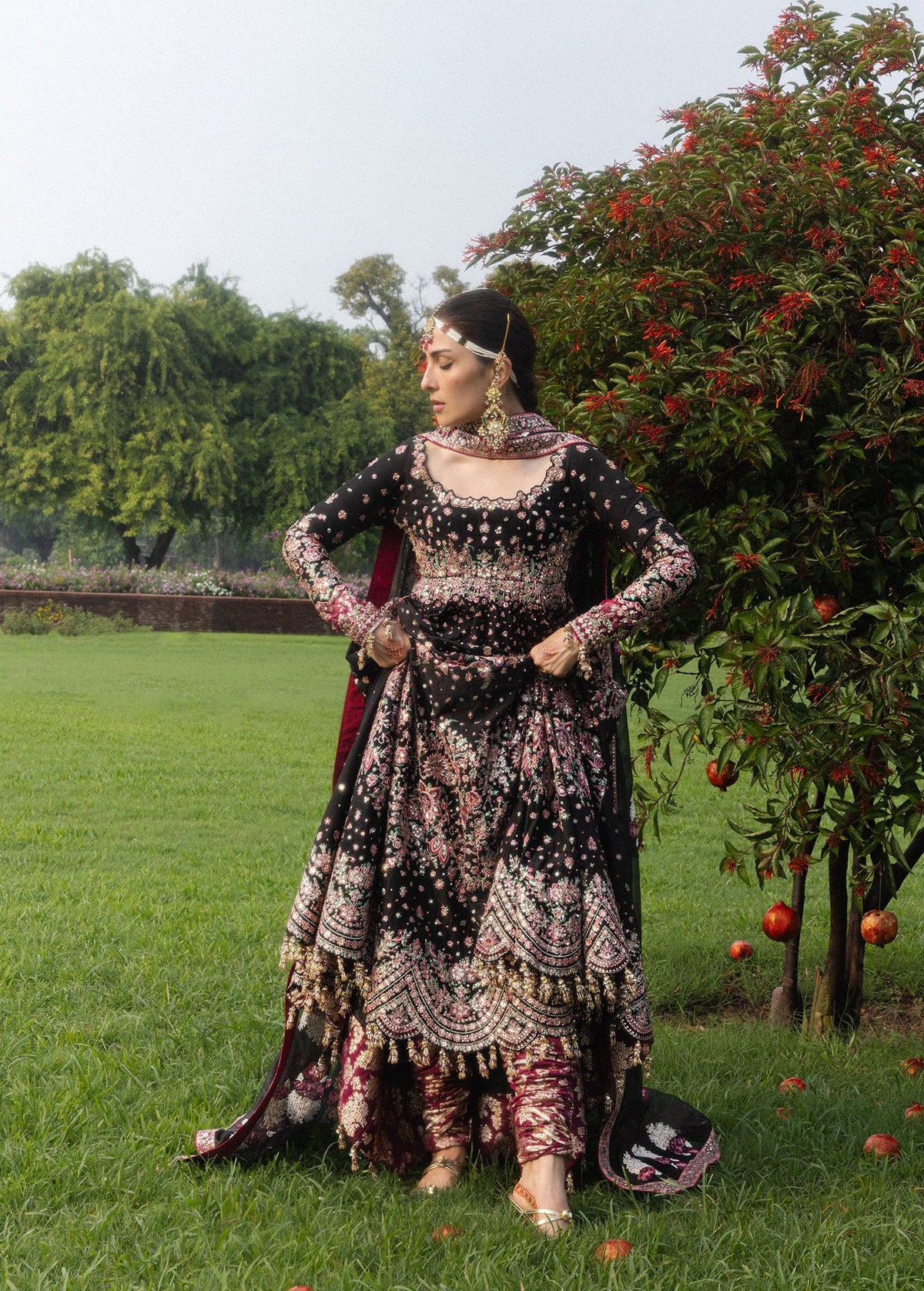 Hussain Rehar Shahnoor black pashwas with fuchsia churidar