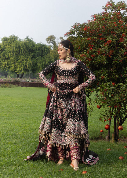Hussain Rehar Shahnoor black pashwas with fuchsia churidar
