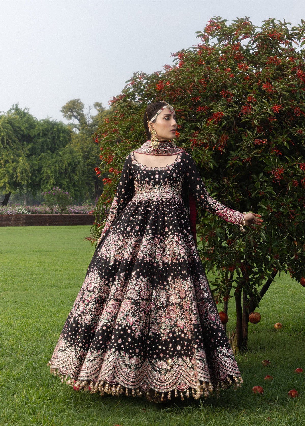Hussain Rehar Shahnoor black pashwas with pink embroidery