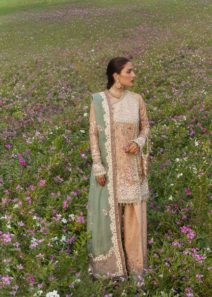 Hussain Rehar Gohar-Ara powder peach angrakha with farshi shalwar
