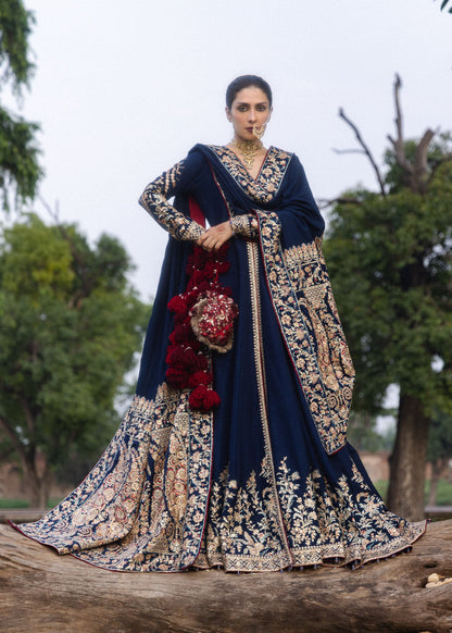 Hussain Rehar Neelum antique gold embroidery on neckline and sleeves