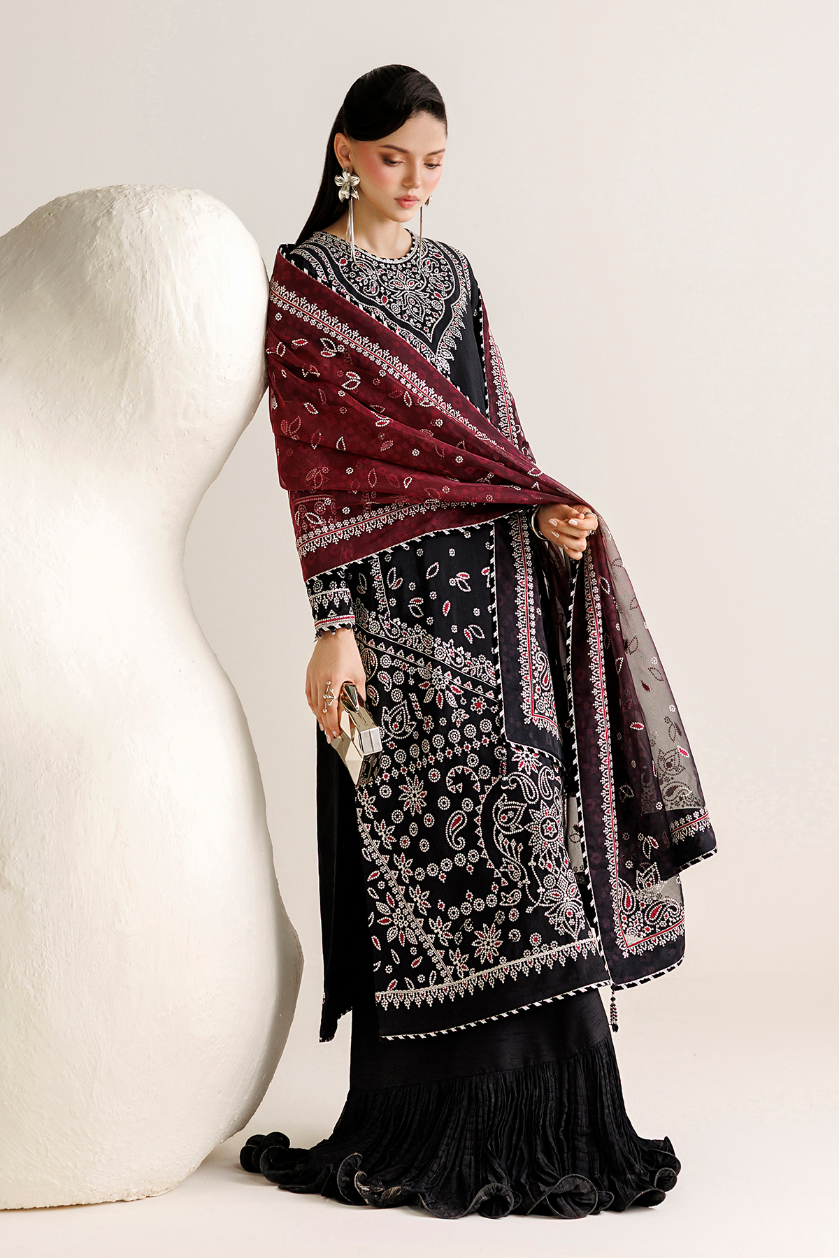 Jazmin UR-7091 embroidered Korean raw silk Pakistani formal suit