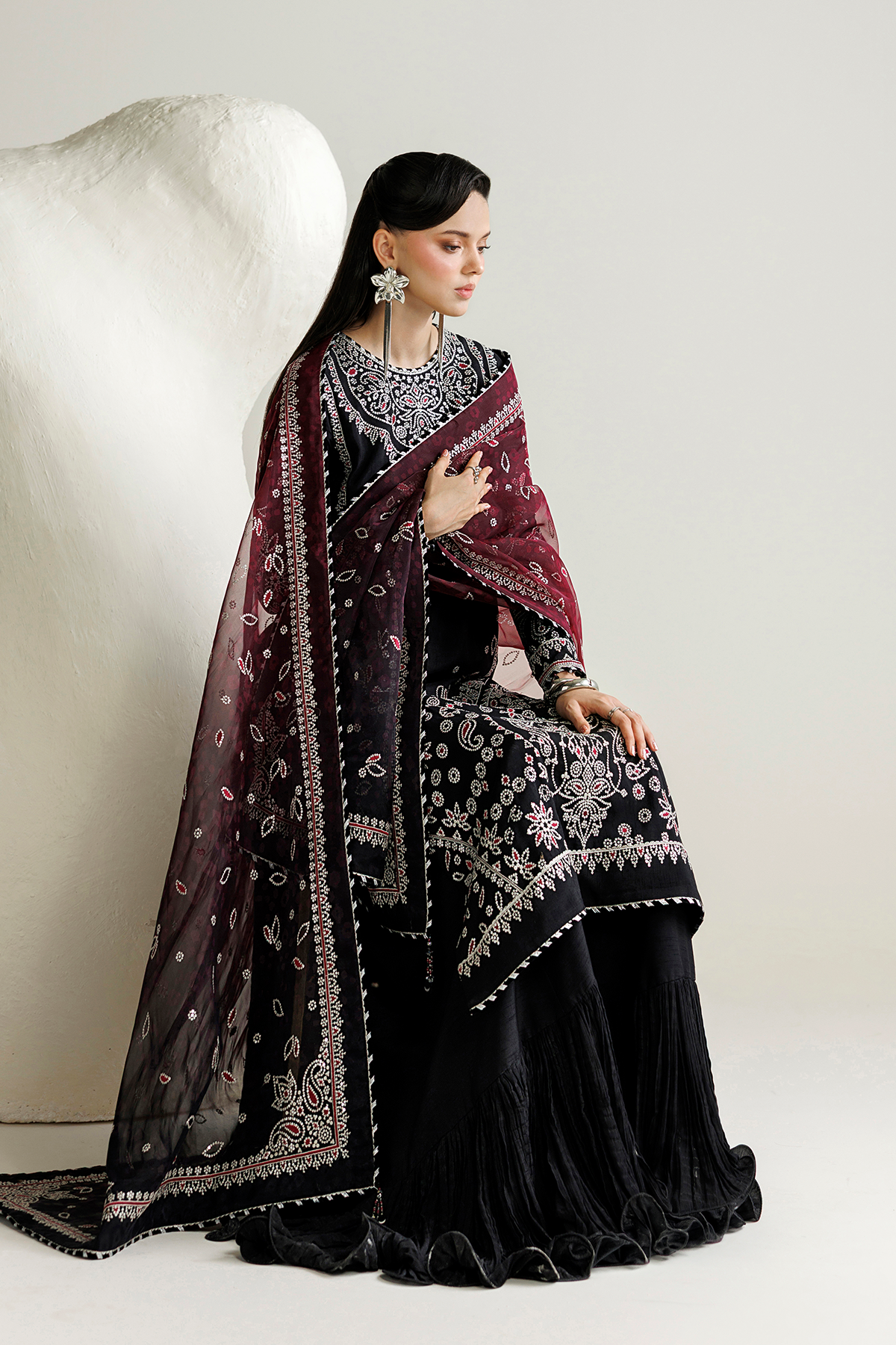 Jazmin UR-7091 raw silk formal with printed chiffon organza dupatta