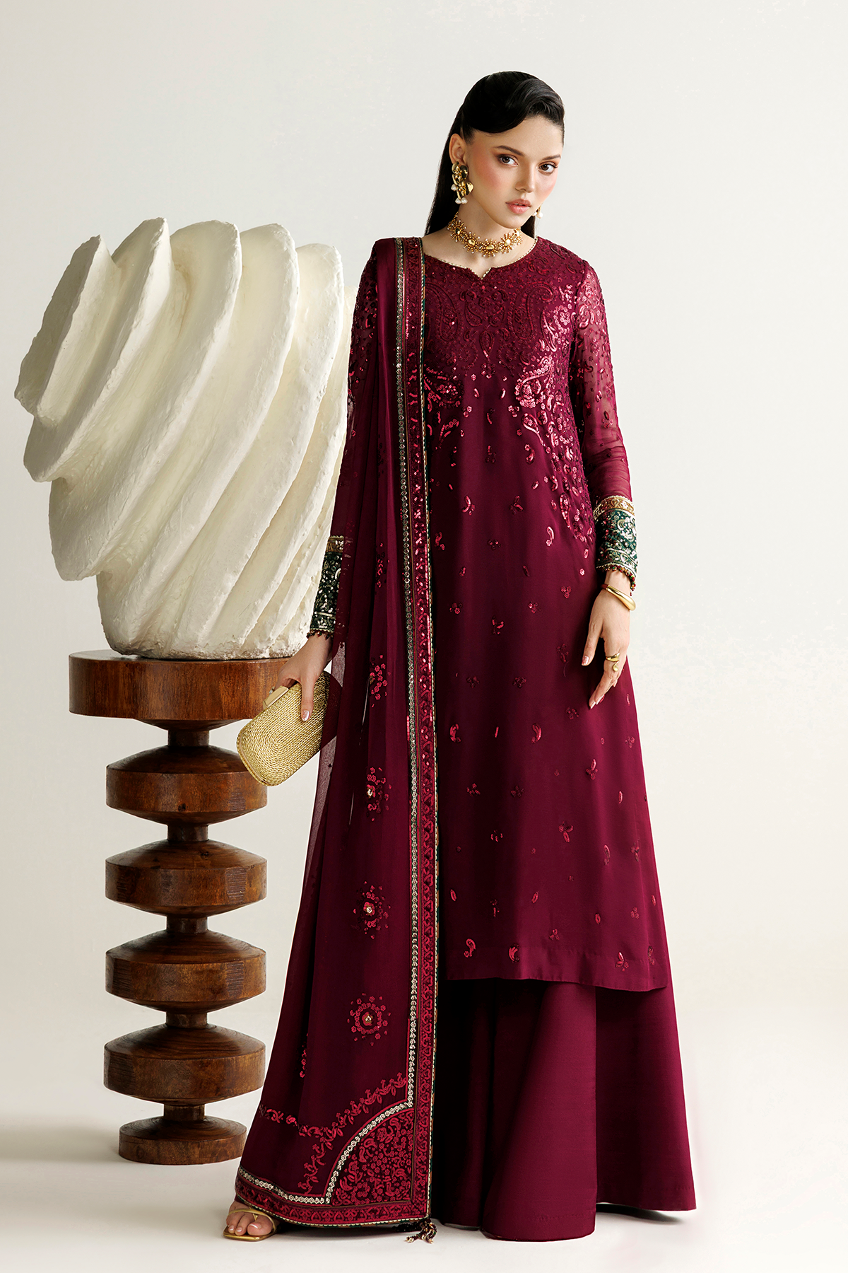 Jazmin UC-3137 three-piece chiffon formal with raw silk trouser
