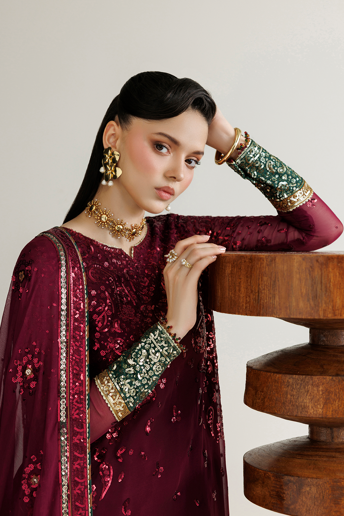 Jazmin UC-3137 chiffon formal with embroidered chiffon dupatta