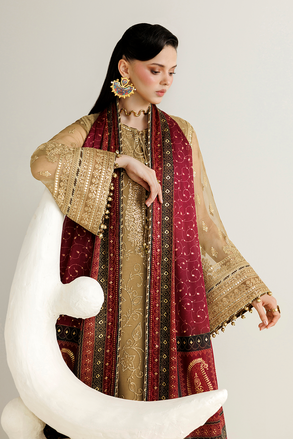 Jazmin UC-3136 chiffon formal with foiled tissue silk dupatta