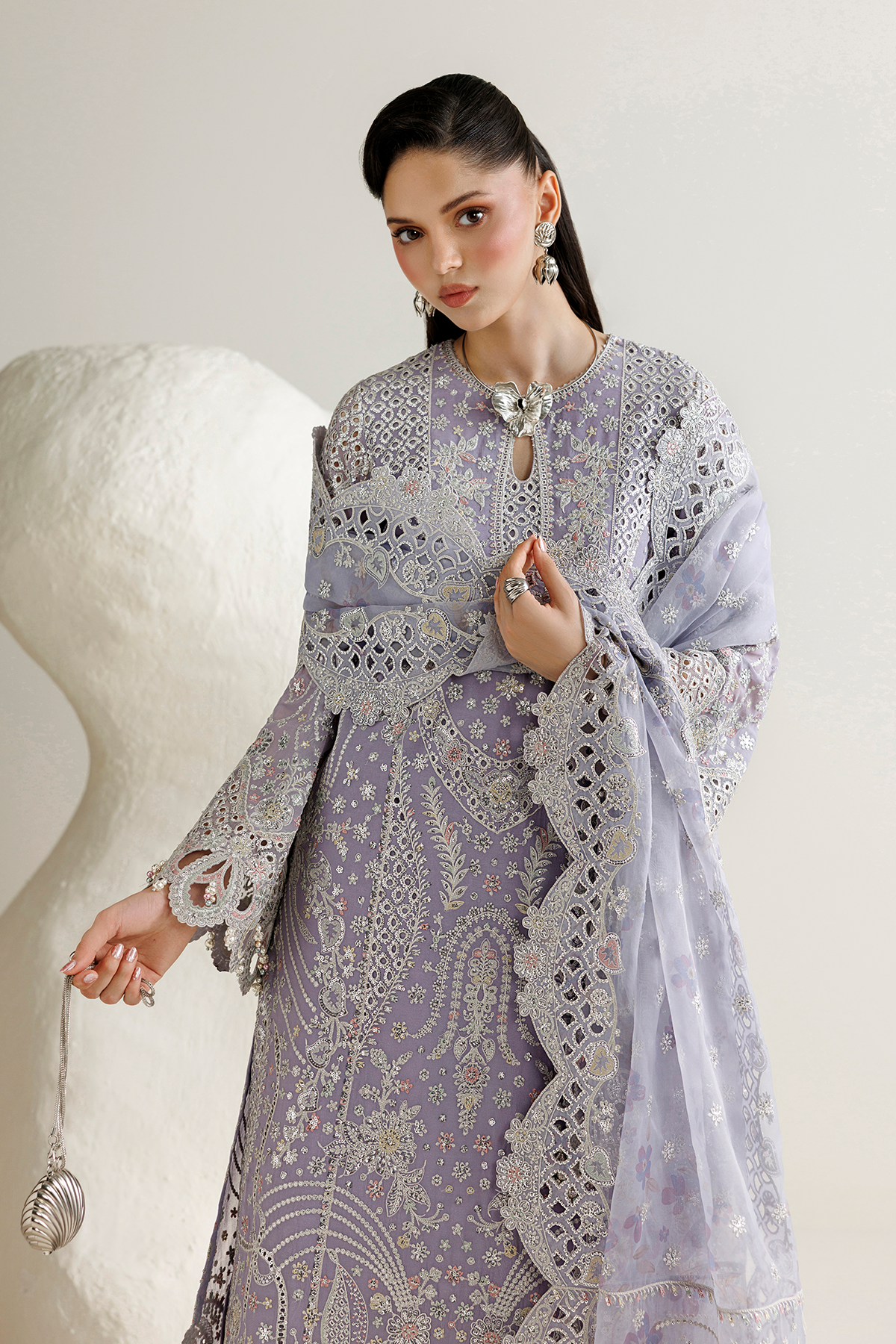 Jazmin UC-3145 three-piece chiffon formal with raw silk trouser