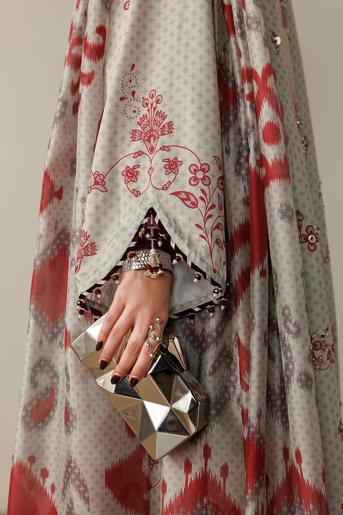 Jazmin OR26-D06 three-piece printed raw silk formal