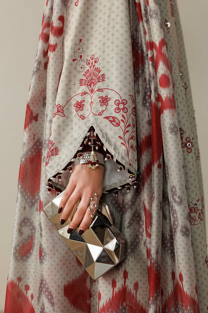 Jazmin OR26-D06 three-piece printed raw silk formal