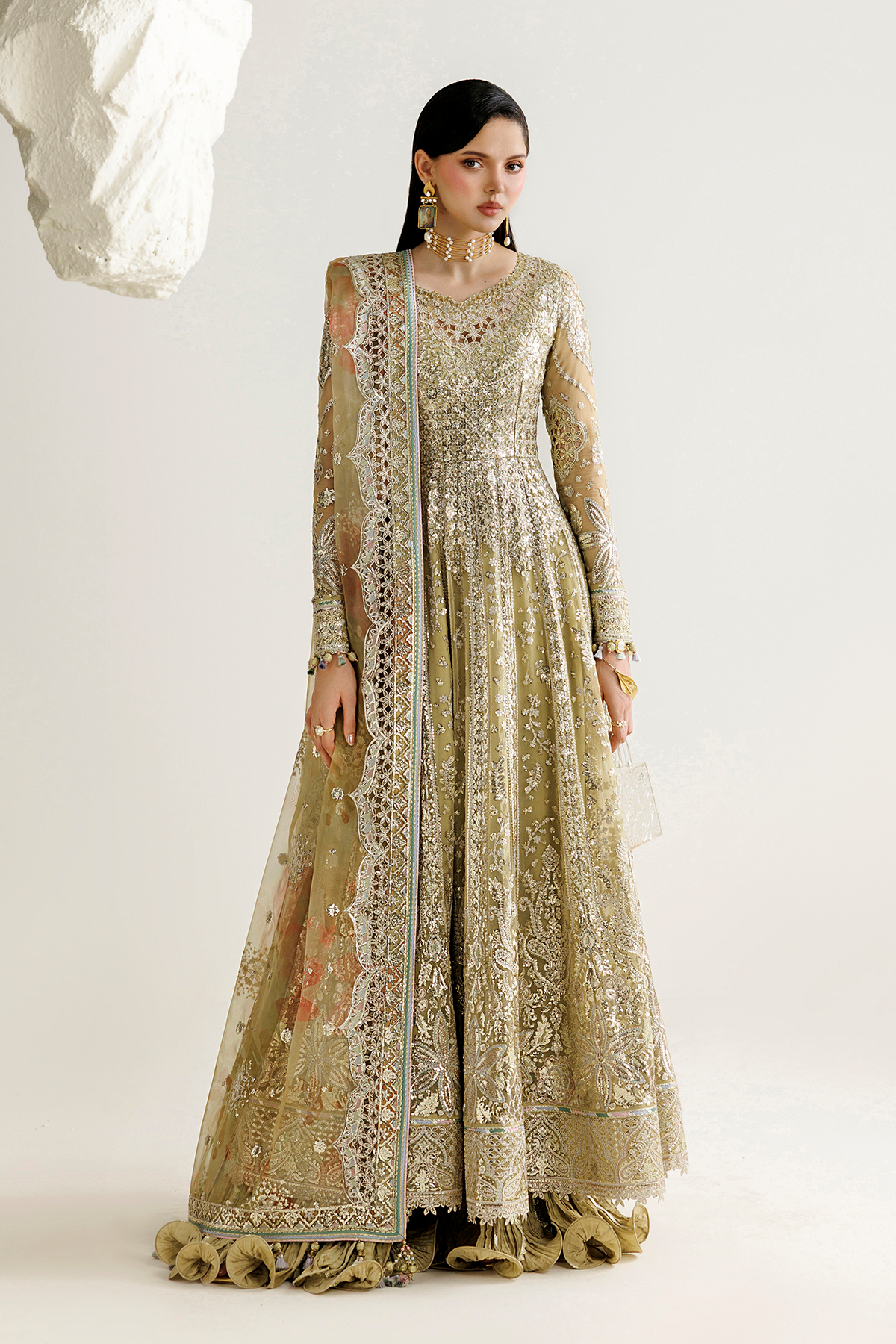 Jazmin UC-3140 embroidered chiffon panels and borders