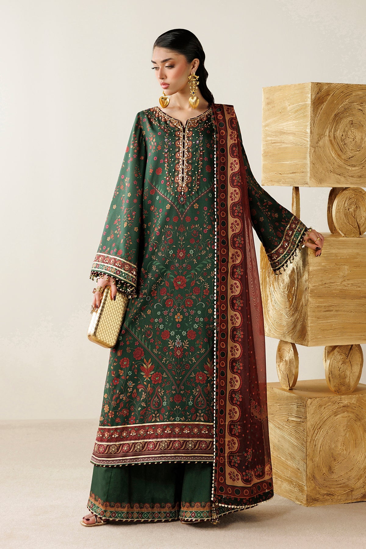 Jazmin OR26-D01 raw silk formal with printed tissue silk dupatta