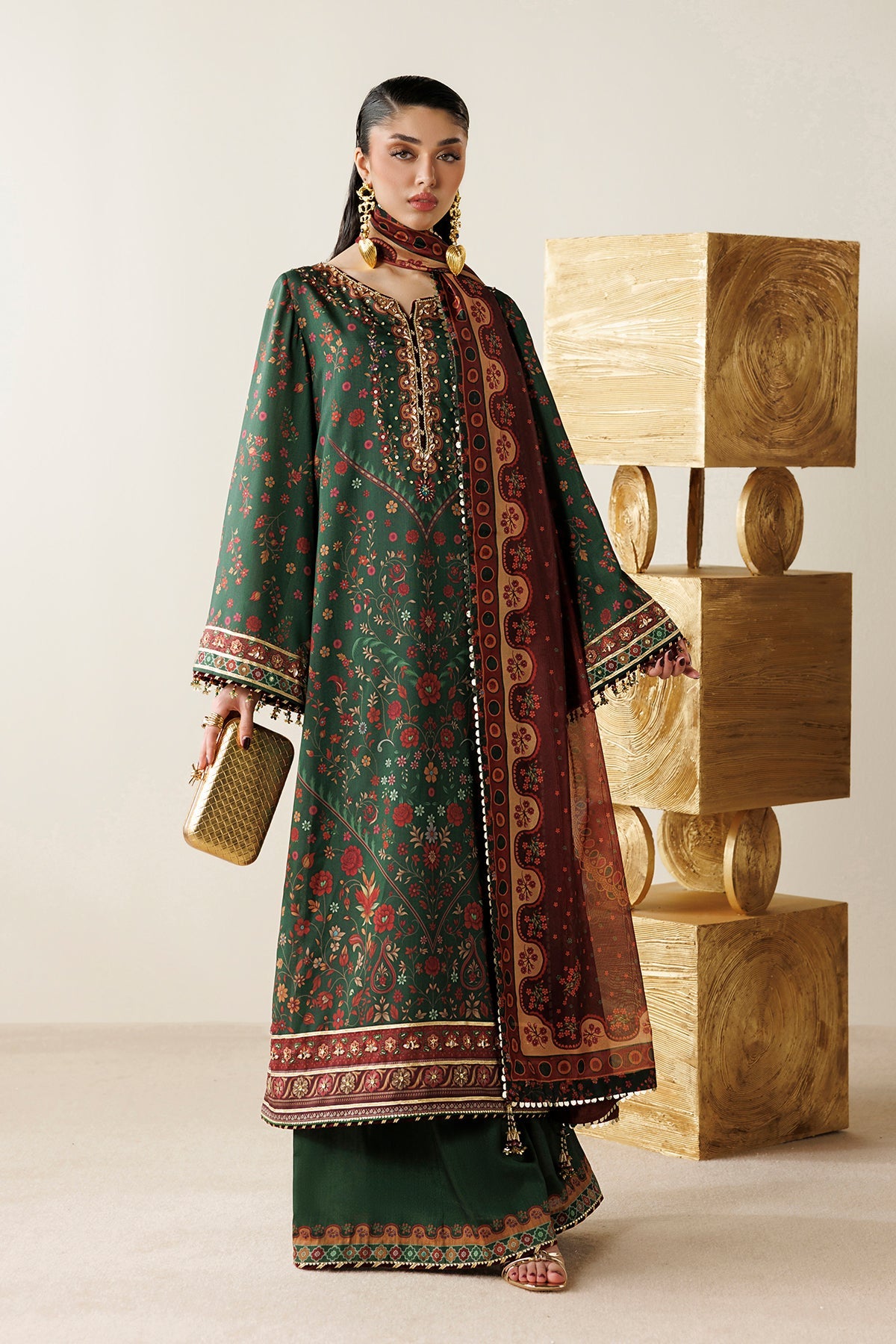Jazmin OR26-D01 three-piece printed raw silk formal