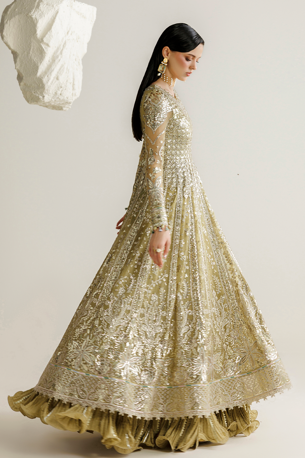 Jazmin UC-3140 three-piece chiffon formal with raw silk trouser