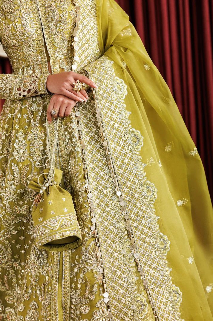 Shop elegant organza embroidered lehenga with hand embellished panels, sleeves & dupatta. Includes matt raw silk lehenga and inner fabric.
