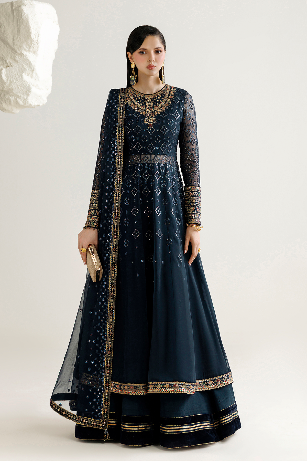 Jazmin UC-3144 chiffon formal with velvet-bordered dupatta