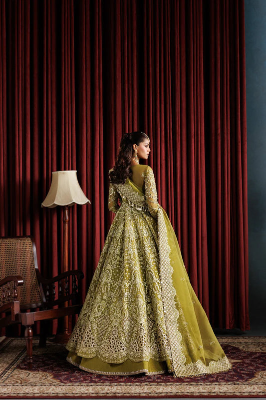 Shop elegant organza embroidered lehenga with hand embellished panels, sleeves & dupatta. Includes matt raw silk lehenga and inner fabric.