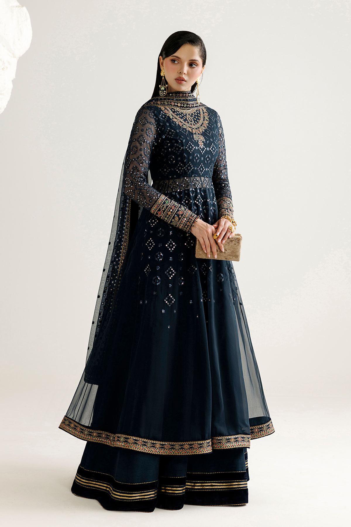 Jazmin UC-3144 embroidered front yoke and silk borders
