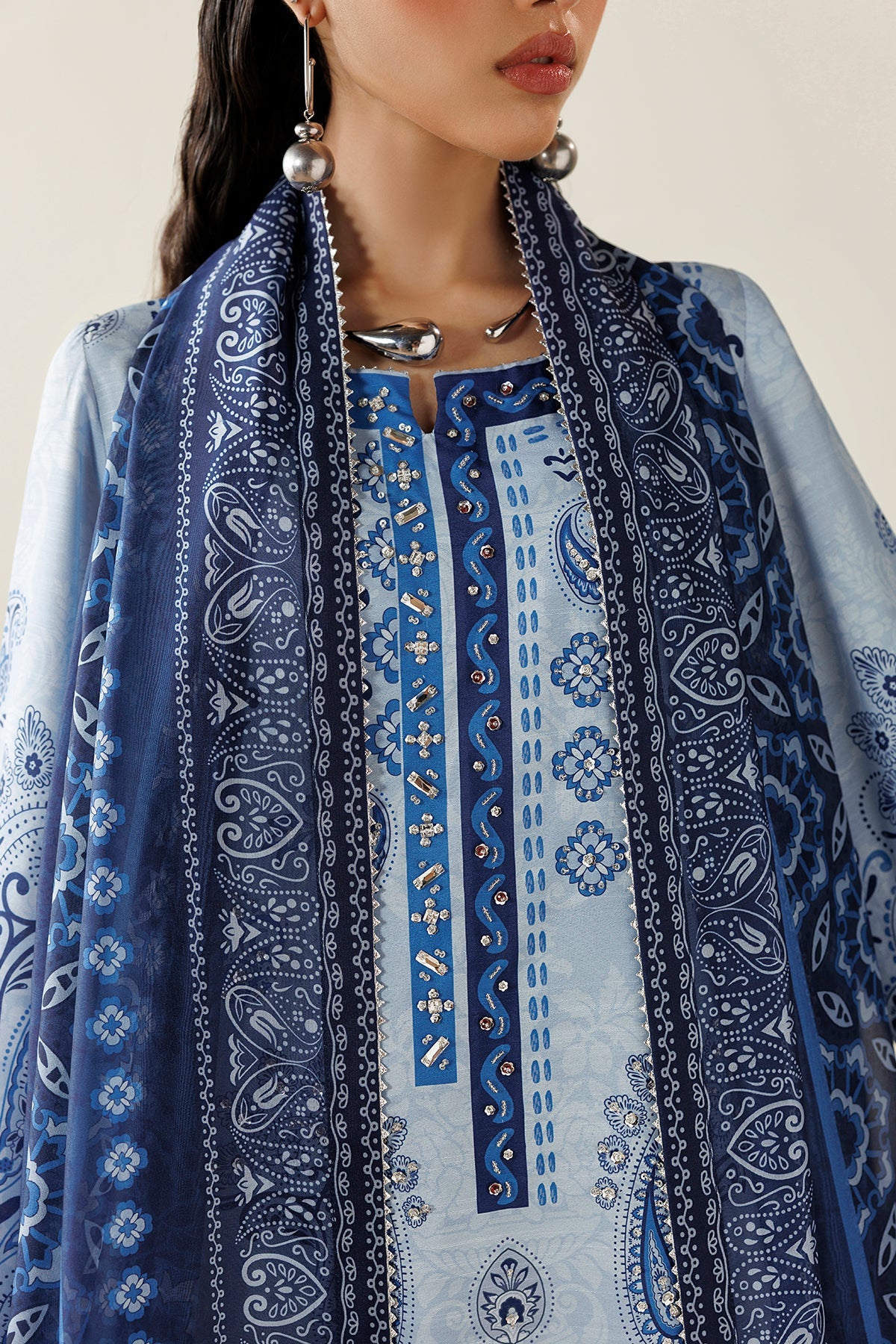 Jazmin OR26-D02 handwork printed raw silk Pakistani formal suit