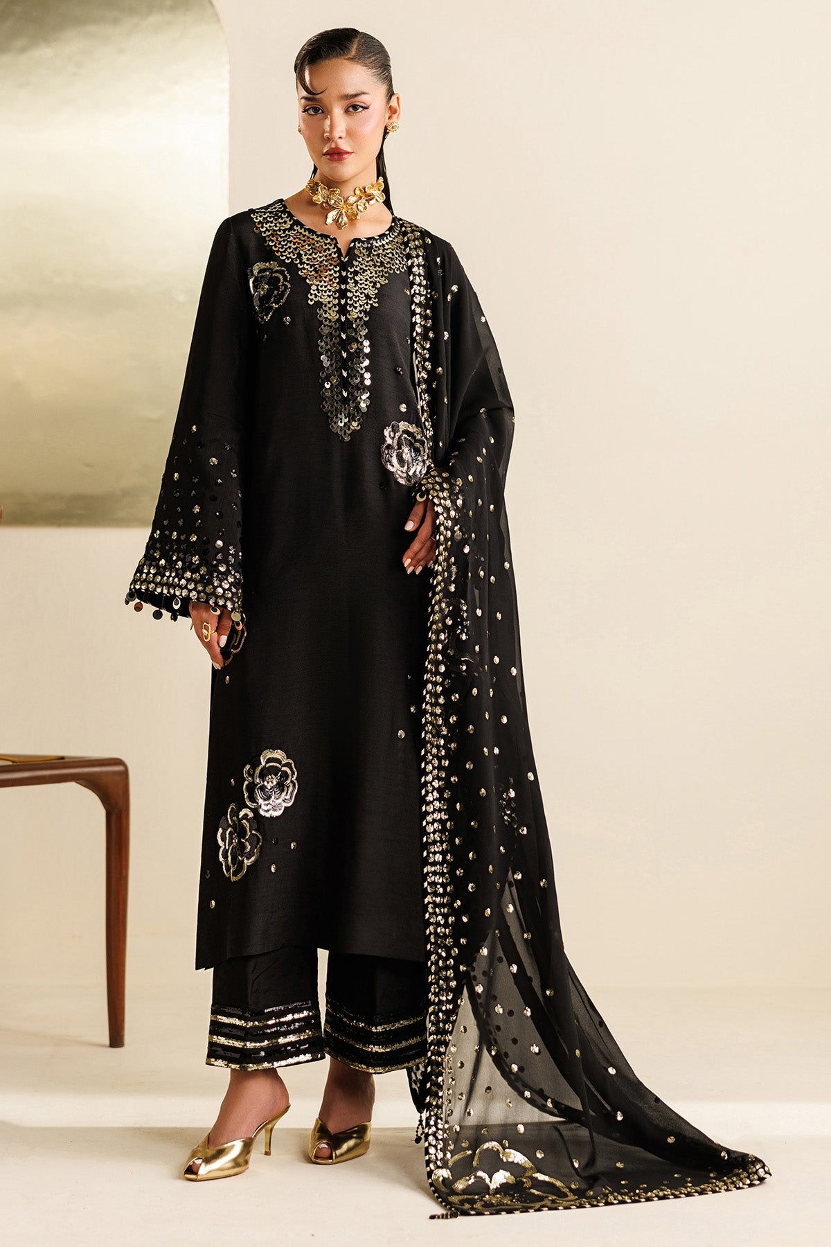 Pakistani embroidered raw silk formal UR-7065 by Jazmin