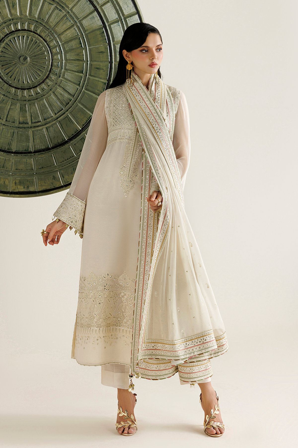Jazmin UC-3135 three-piece chiffon formal with raw silk trouser