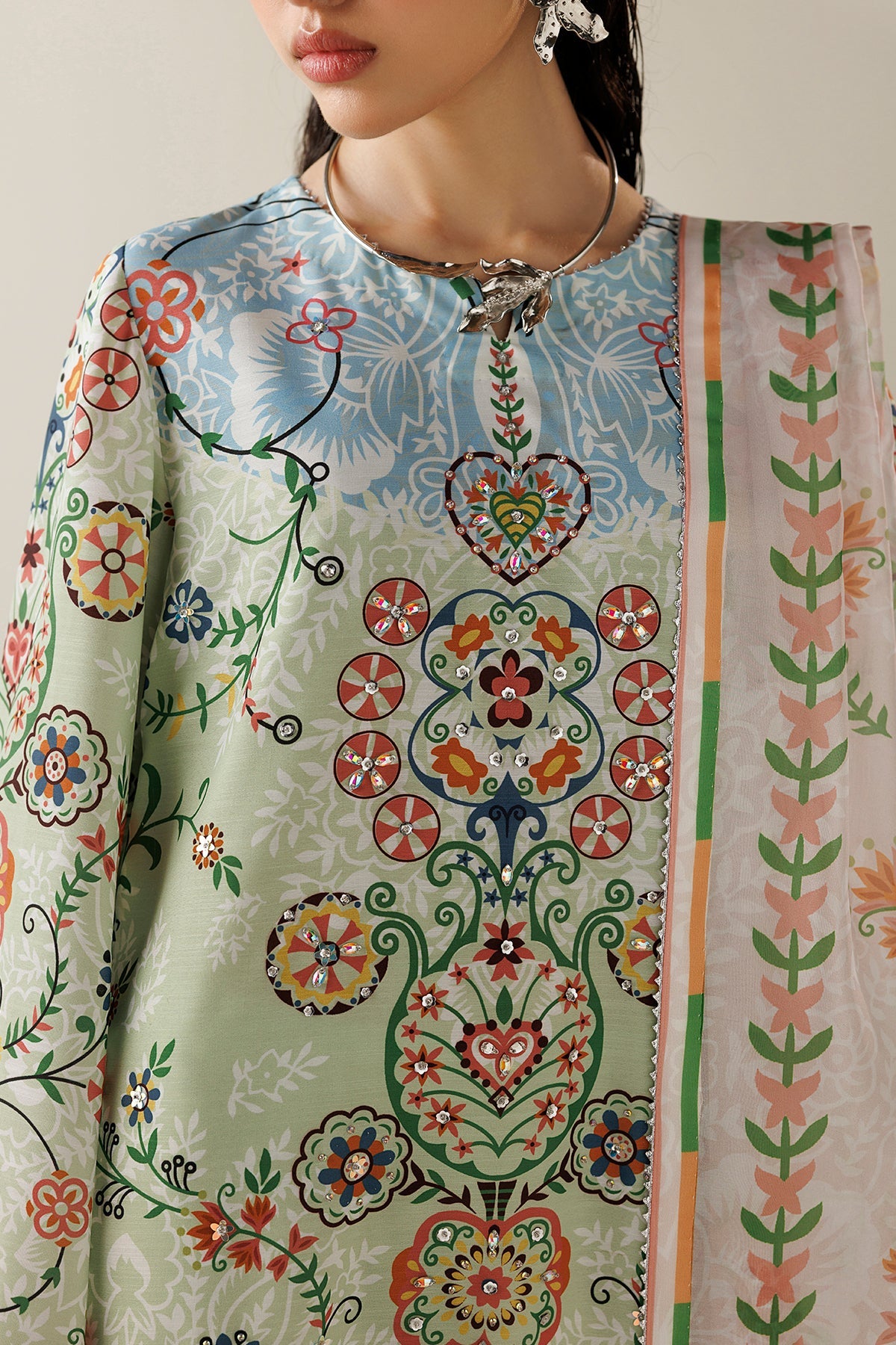 Jazmin OR26-D10 handwork printed raw silk Pakistani formal suit