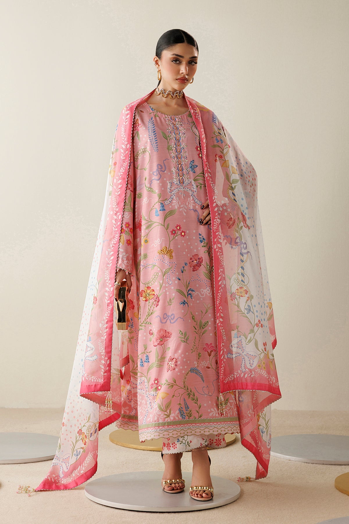 Jazmin OR26-D04 three-piece printed raw silk formal