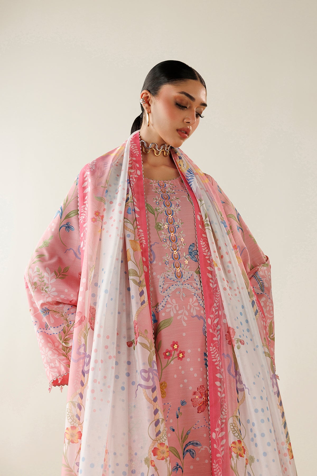 Jazmin Orlina OR26-D04 printed raw silk outfit