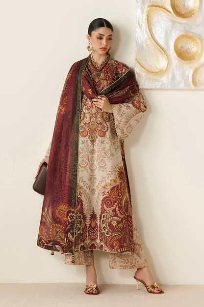 Jazmin OR26-D08 three-piece printed raw silk formal