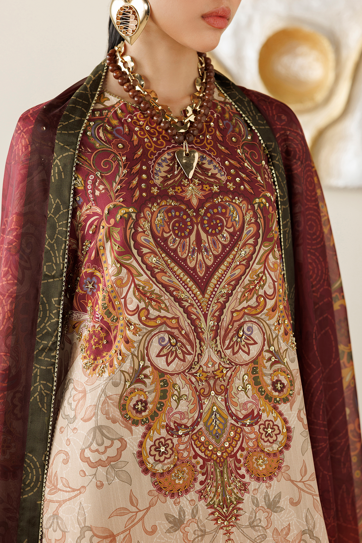 Jazmin OR26-D08 handwork printed raw silk Pakistani formal suit