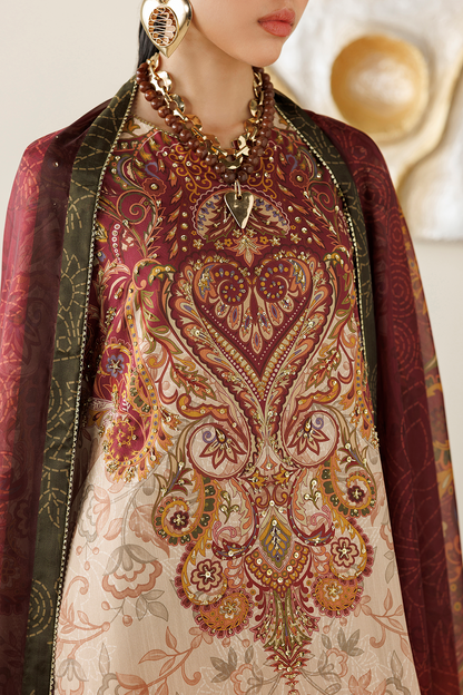 Jazmin OR26-D08 handwork printed raw silk Pakistani formal suit