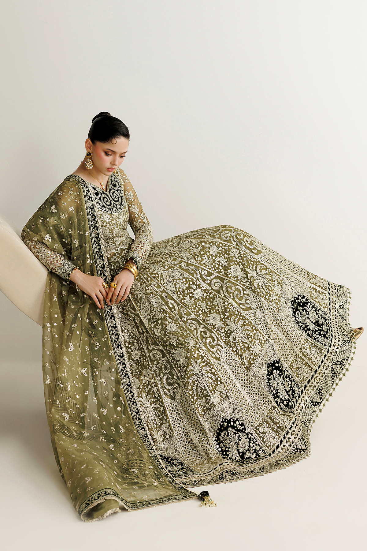 Jazmin UC-3141 embroidered chiffon Pakistani formal with velvet patches
