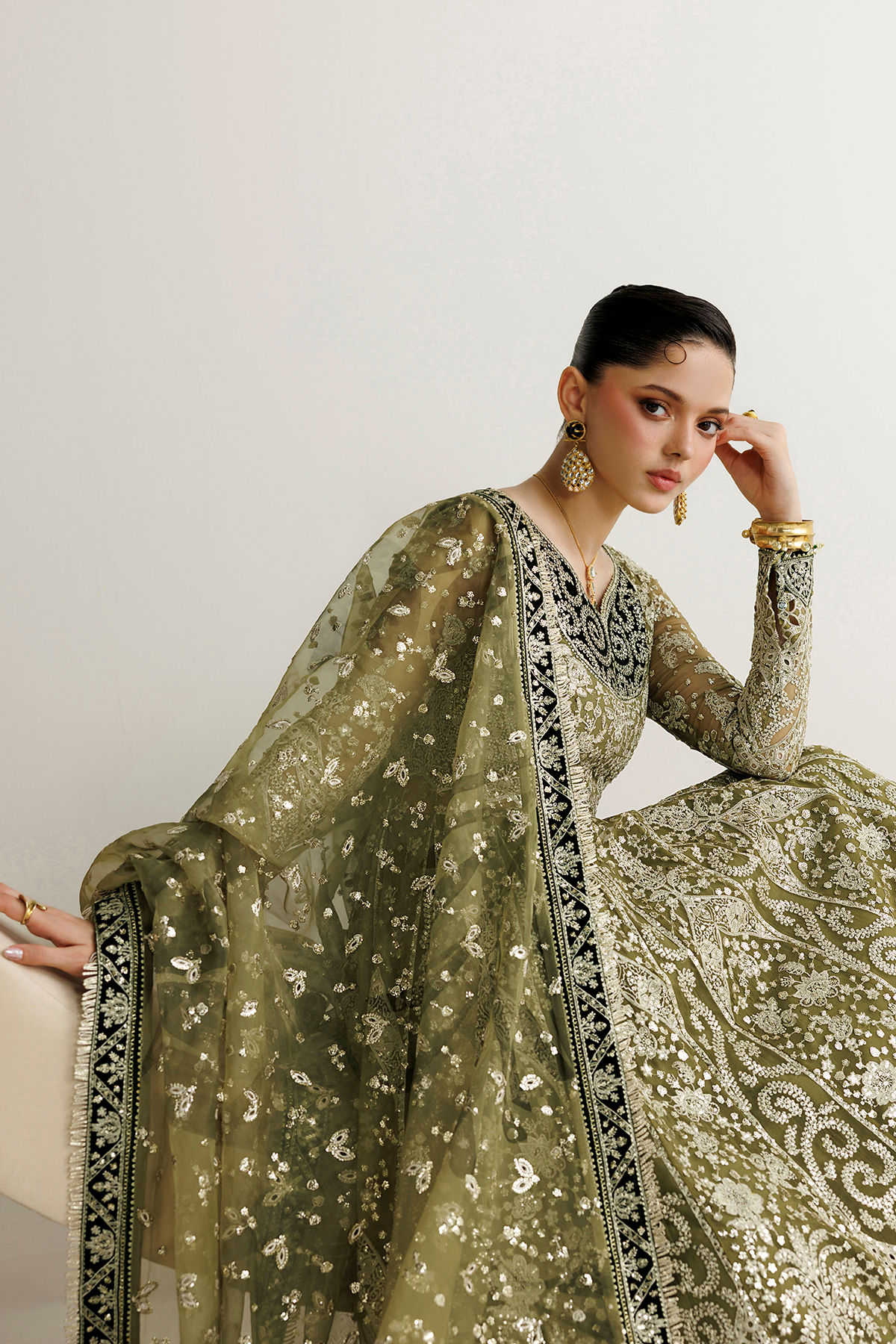 Jazmin UC-3141 three-piece chiffon formal with raw silk trouser