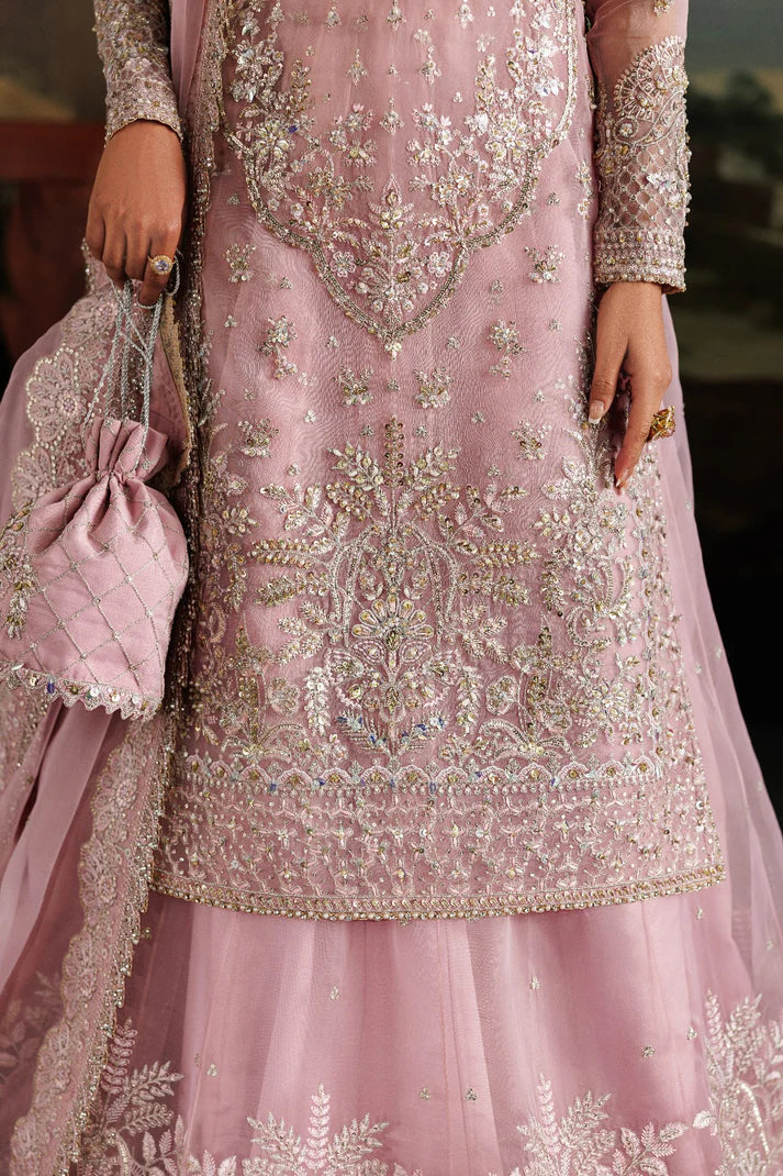 Luxury organza embroidered lehenga dress with hand embellished front, sleeves & 12 panels. Includes embroidered dupatta and 8 yards inner fabric.