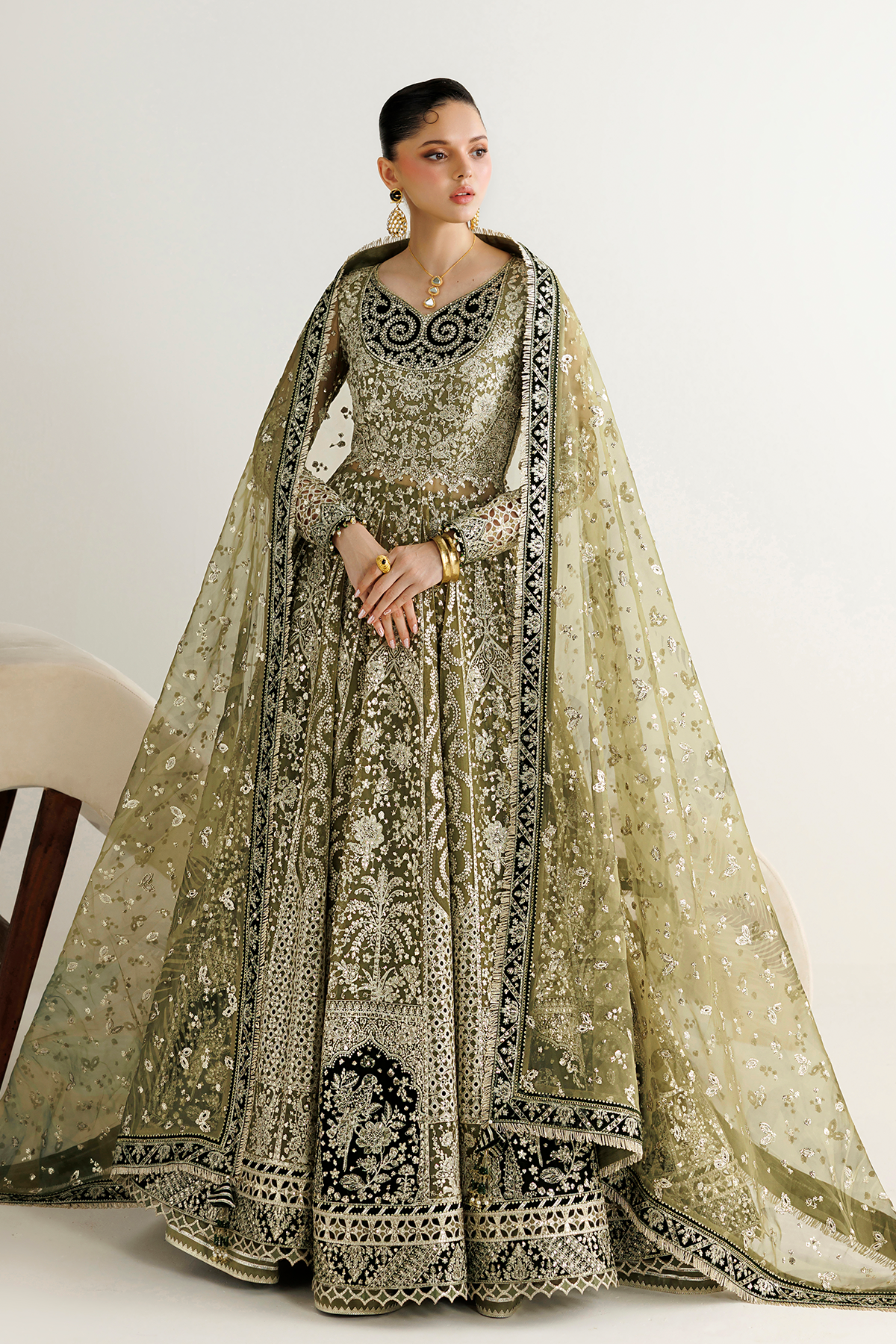 Pakistani embroidered chiffon and velvet formal UC-3141 by Jazmin
