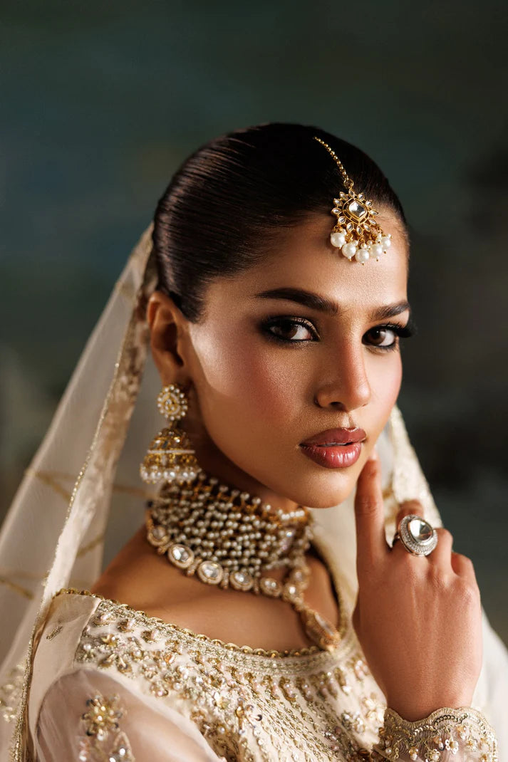 Premium organza embroidered dress with hand embellished front, sleeves & panels. Includes embroidered dupatta and 6 yards Russian grip inner fabric.