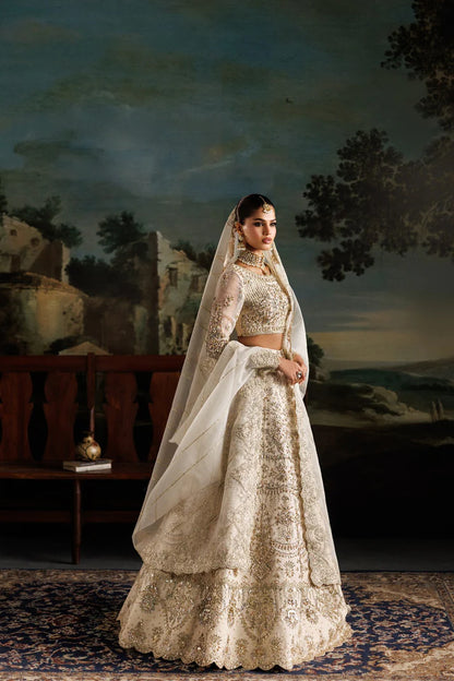 Premium organza embroidered dress with hand embellished front, sleeves & panels. Includes embroidered dupatta and 6 yards Russian grip inner fabric.