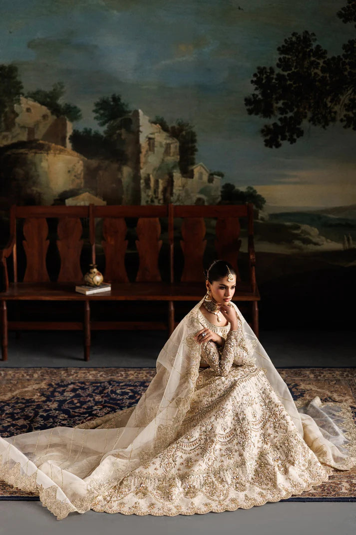 Premium organza embroidered dress with hand embellished front, sleeves & panels. Includes embroidered dupatta and 6 yards Russian grip inner fabric.