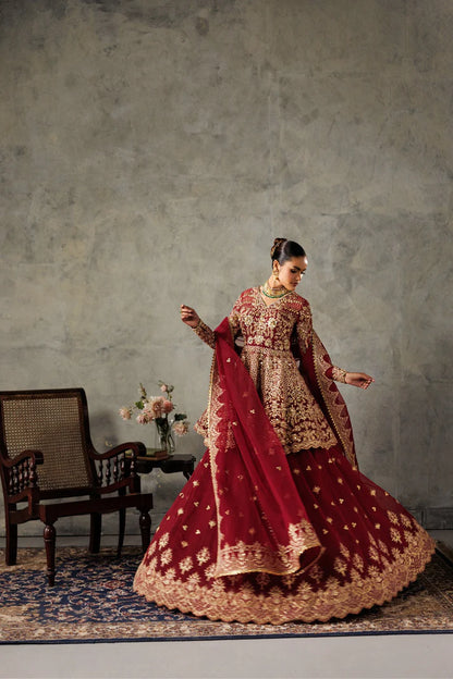 Stunning organza embroidered lehenga dress with hand embellished front, sleeves & panels. Includes dupatta, kalliyan and 8 yards inner fabric.