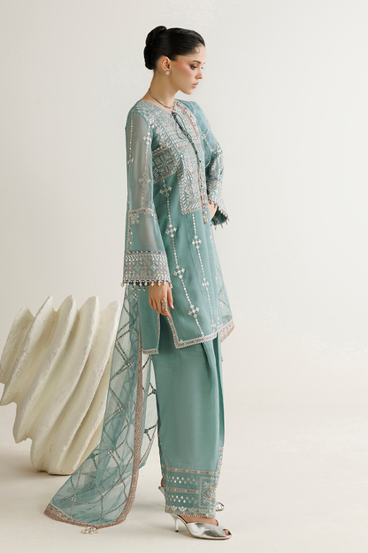 Jazmin UC-3138 three-piece chiffon formal with raw silk trouser