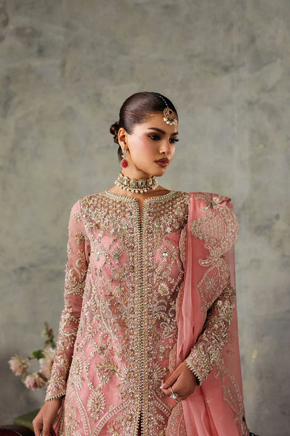 Luxury organza embroidered lehenga with hand embellished panels, sleeves & chok patti. Includes dupatta pallu patti and 8 yards inner fabric.