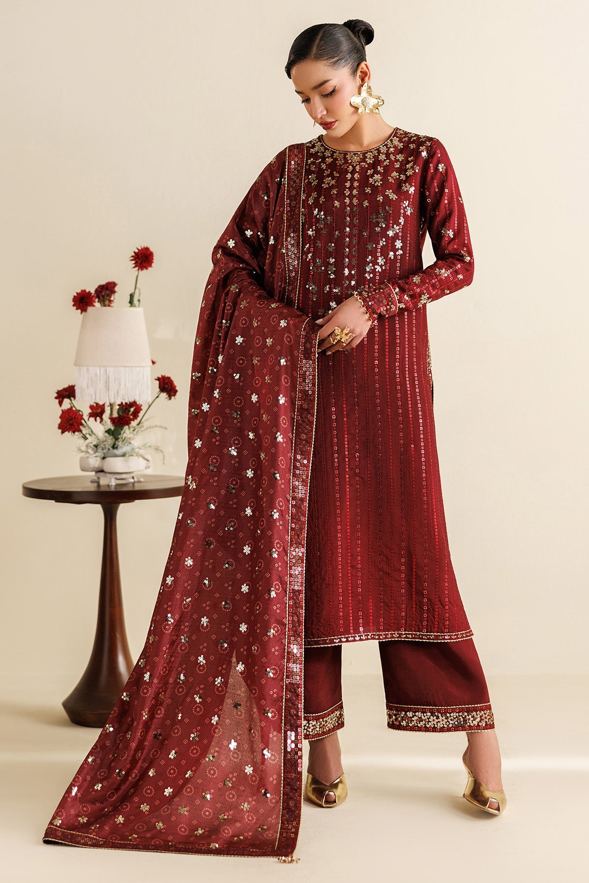 Jazmin UR-7070 embroidered Korean raw silk Pakistani formal suit