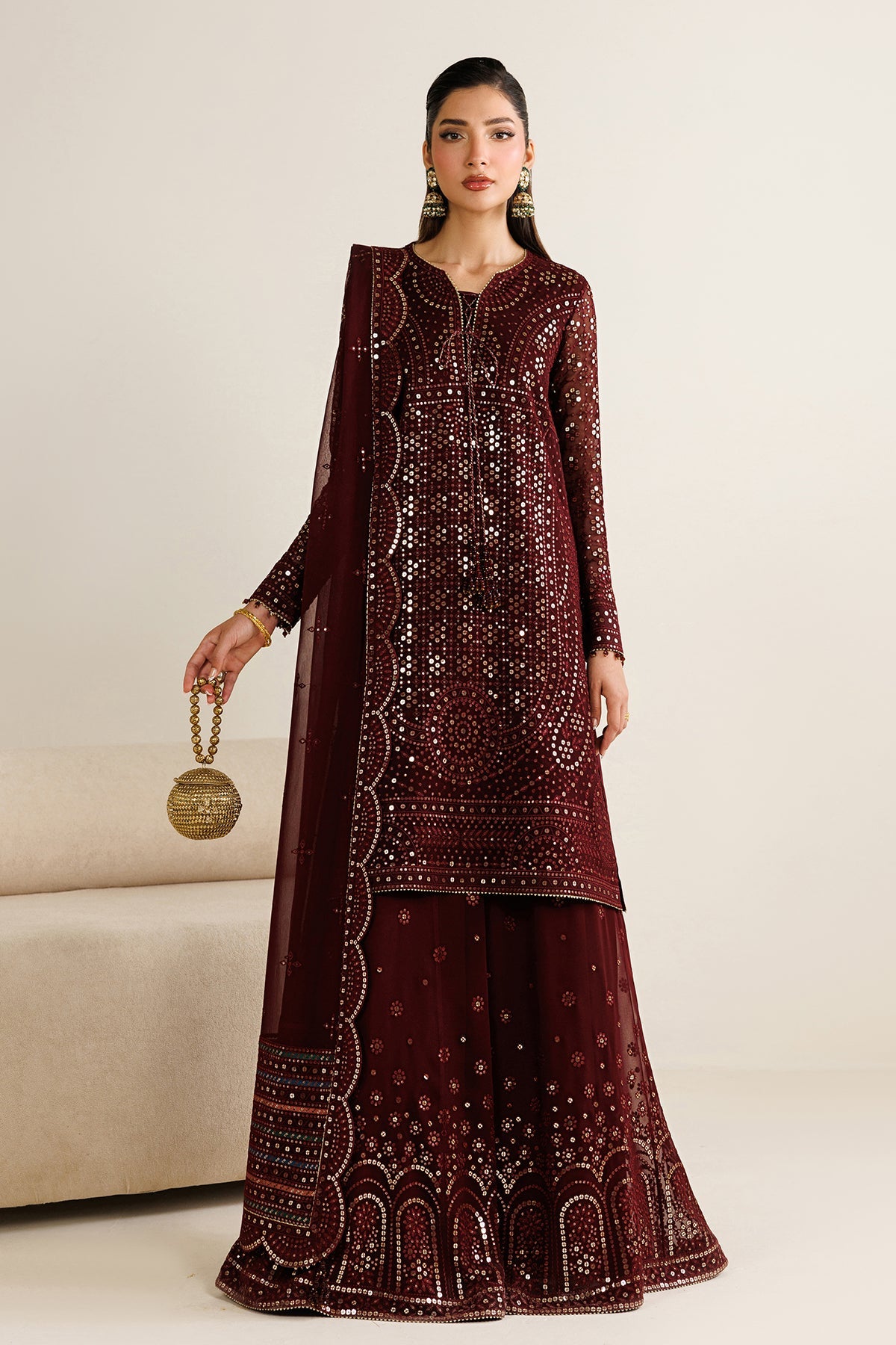 Jazmin UC-3126 chiffon formal with embroidered chiffon dupatta