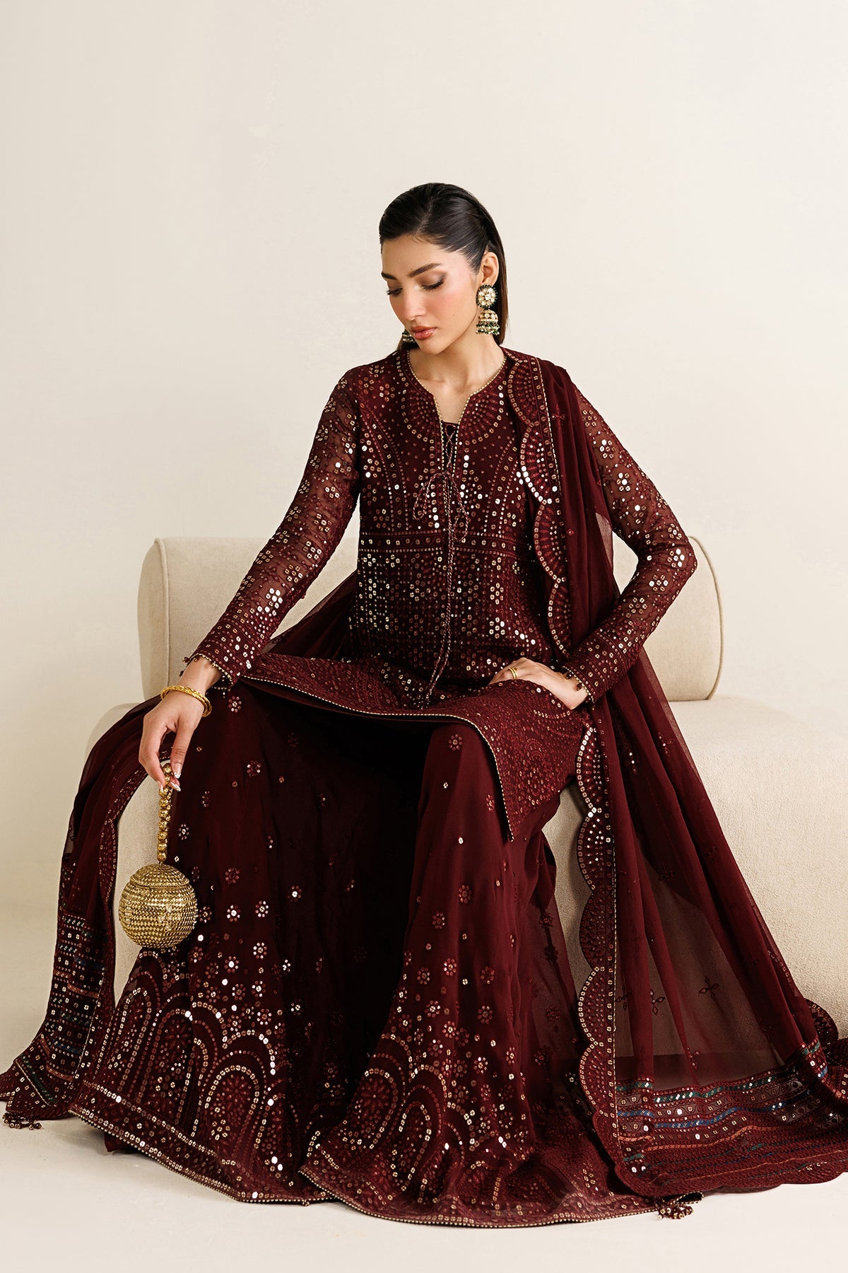 Jazmin UC-3126 three-piece chiffon formal with raw silk trouser