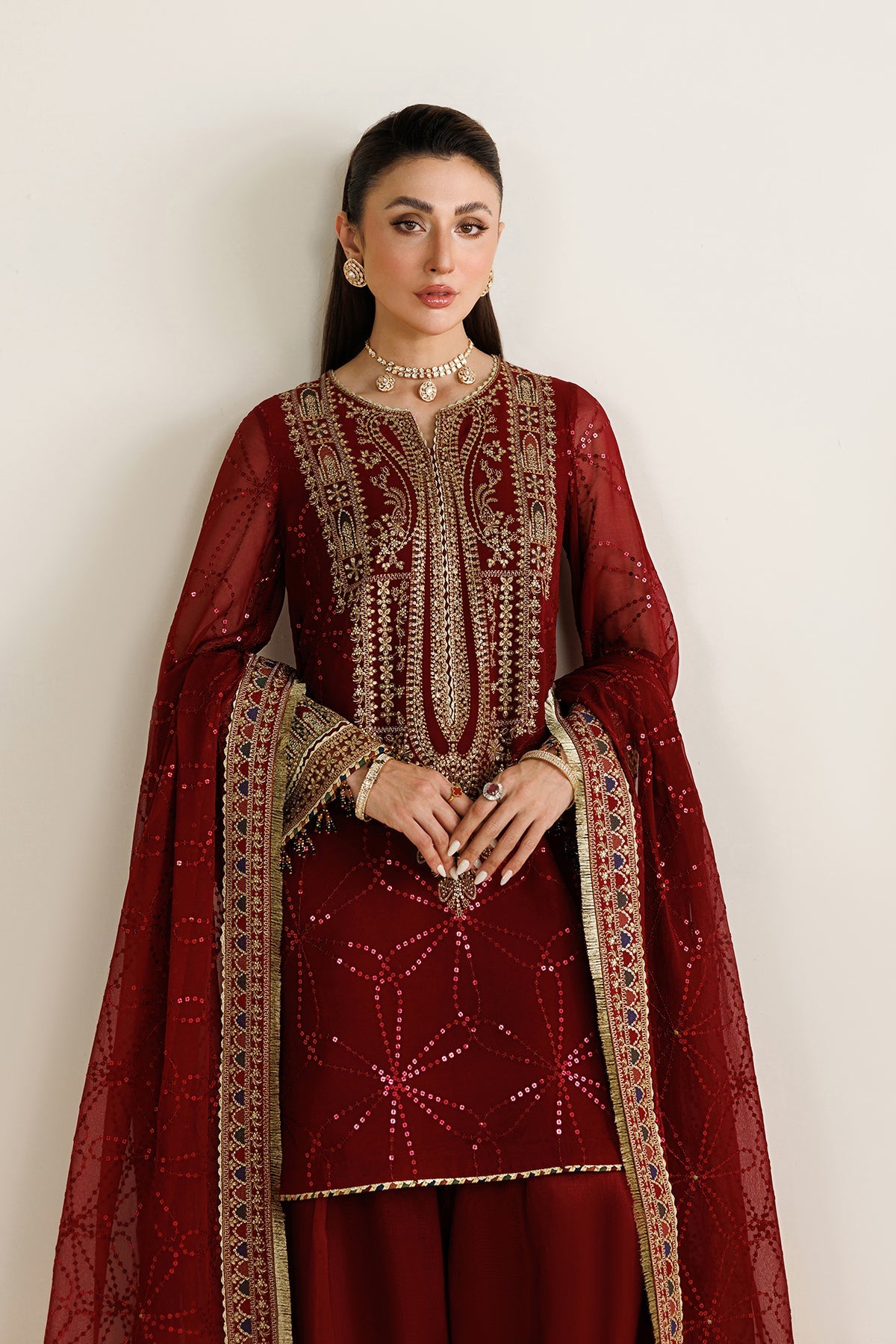 Jazmin UC-3124 chiffon formal with embroidered raw silk trouser