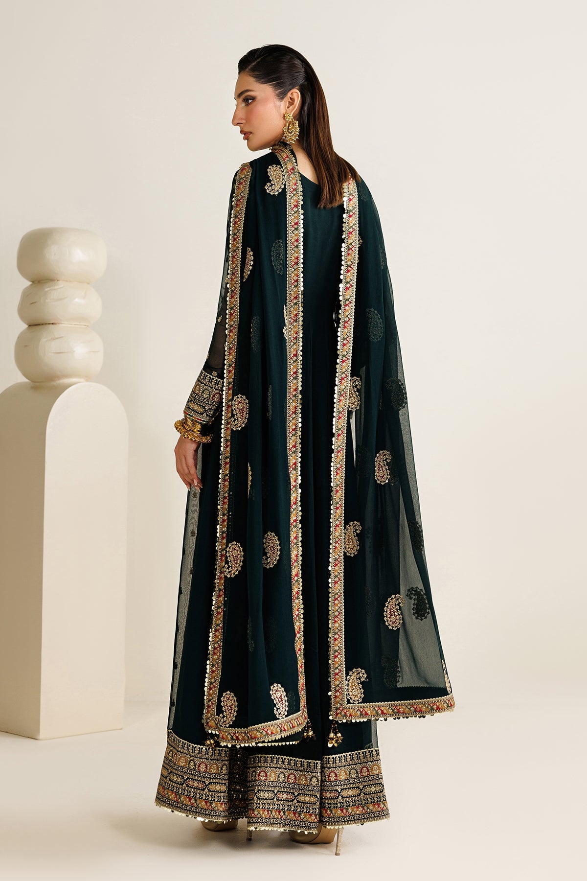 Jazmin UC-3128 three-piece chiffon formal with raw silk trouser