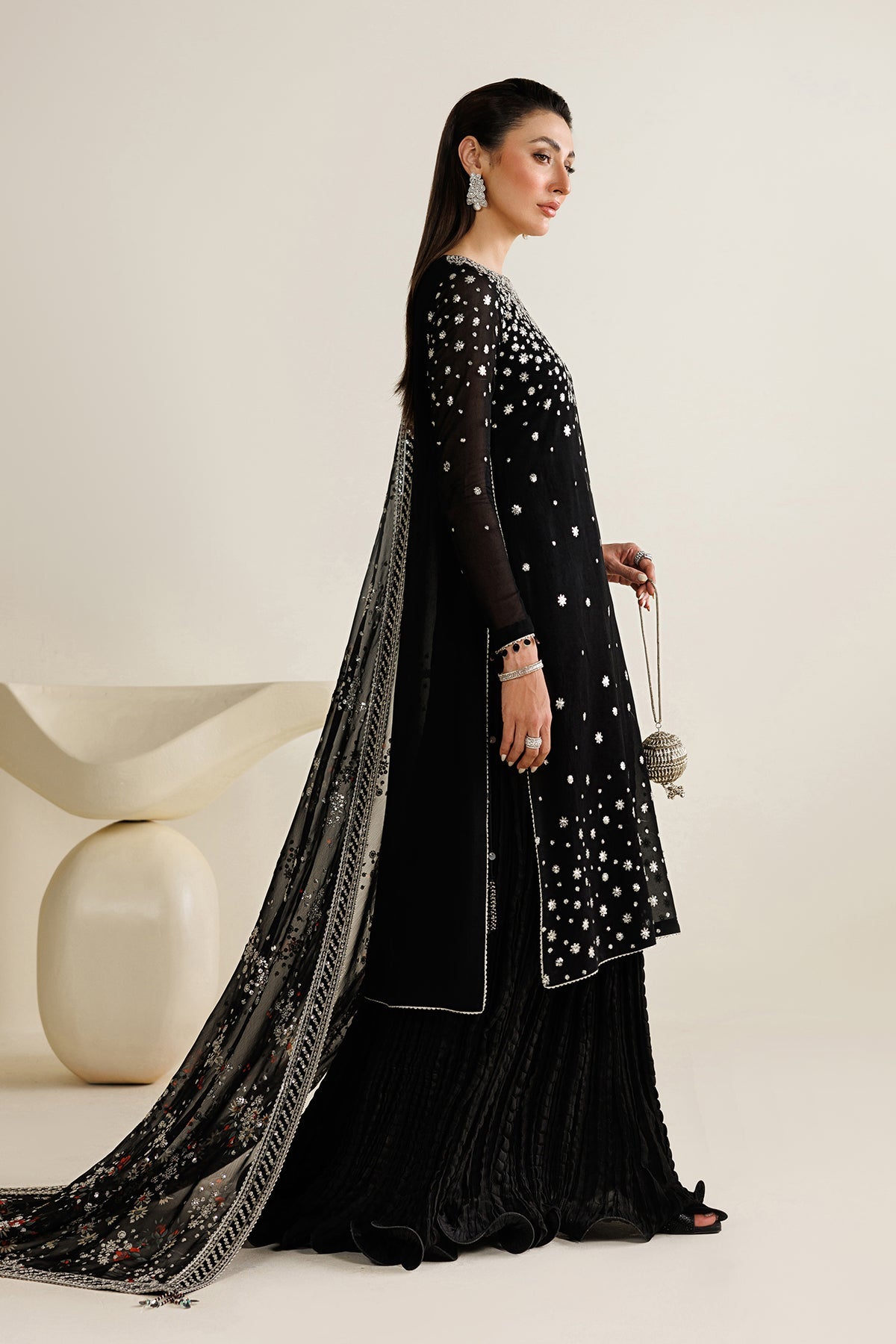 Jazmin UC-3127 three-piece chiffon formal with crushed raw silk trouser
